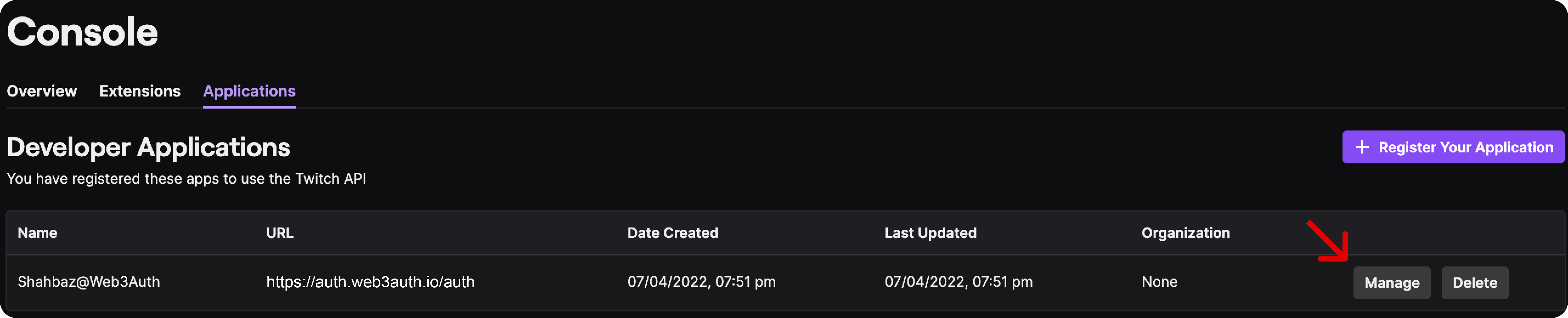 Twitch OAuth2.0 App Manage